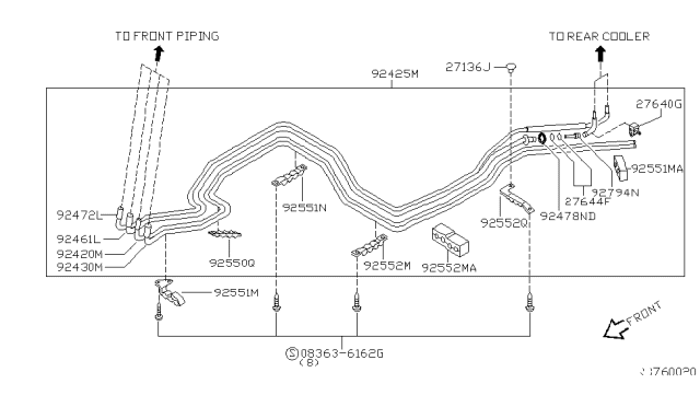 1997 Nissan Quest Tube Assy-Rear Cooler & Rear Heater Diagram for 92425-1B010