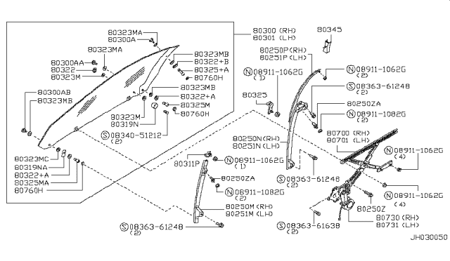 1992 Nissan 300ZX Guide Rail-Door Window,Rear LH Diagram for 80251-30P00
