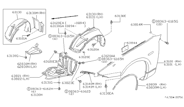 1995 Nissan 300ZX Protector-Front Fender,LH Diagram for 63843-30P00