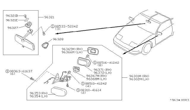 1992 Nissan 300ZX Mirror Assy-Inside Diagram for 96321-30P01