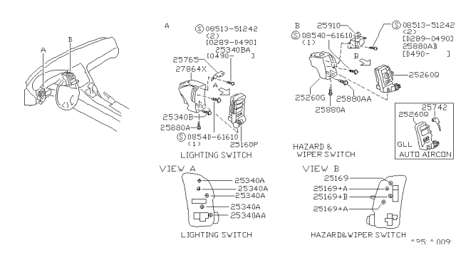 1991 Nissan 300ZX Switch Assy-Wiper Diagram for 25260-30P00