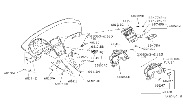 1990 Nissan 300ZX Instrument Panel,Pad & Cluster Lid Diagram 1