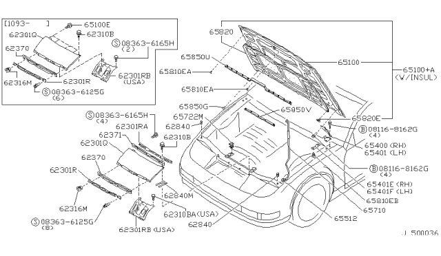 1993 Nissan 300ZX Hinge Assembly-Hood,RH Diagram for 65400-30P10