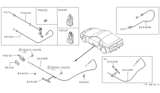 1992 Nissan 300ZX Cable-Trunk Lid & Gas Filler Opener Diagram for 90510-30P00