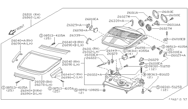 1991 Nissan 300ZX Driver Side Headlamp Assembly Diagram for B6060-30P00