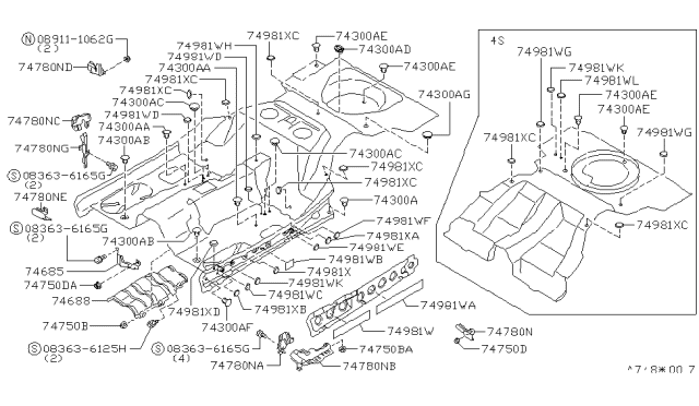 1996 Nissan 300ZX INSULATOR-Heat,Front Floor Diagram for 74751-54P00