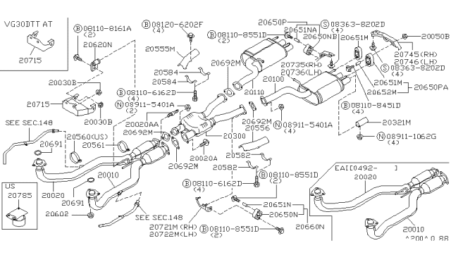 1993 Nissan 300ZX Exhaust Tube Assembly Front W/Catalyzer Left Diagram for 20010-30P10