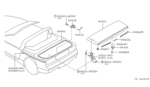 1992 Nissan 300ZX Trunk Lid Lock Assembly Diagram for 84630-46P00