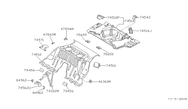 1991 Nissan 300ZX Floor-Rear,Front Diagram for 74512-30P00