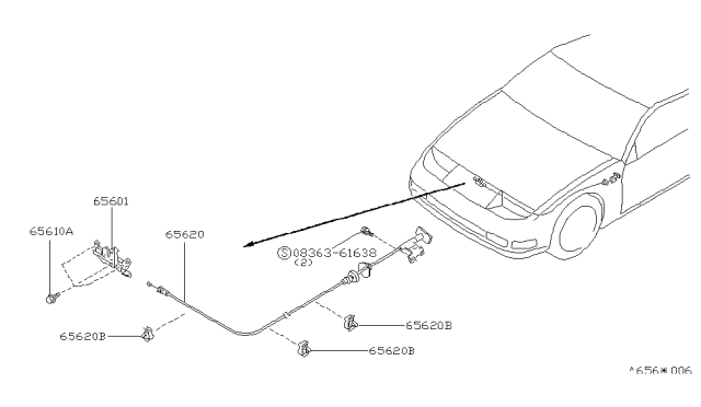 1996 Nissan 300ZX Cable Assembly-Hood Lock Diagram for 65620-51P00