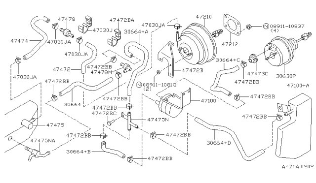 1994 Nissan 300ZX Booster Assy-Brake Diagram for 47210-30P07