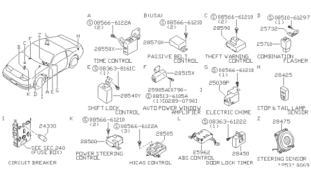 1992 Nissan 300ZX Sensor Assembly-Steering Diagram for 28475-30P00