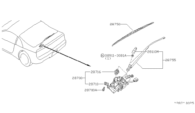 1993 Nissan 300ZX Motor Assembly-Rear Wind WIPER Diagram for 28710-30P00
