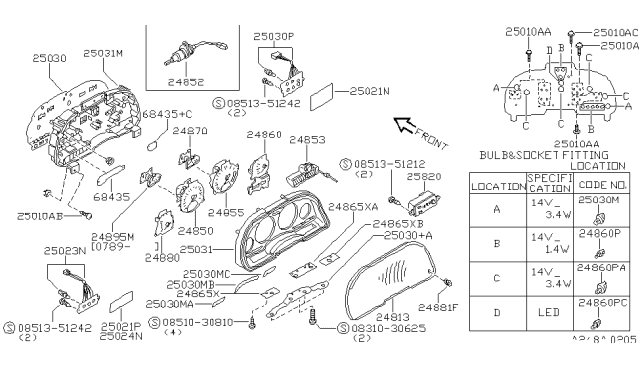 1991 Nissan 300ZX Combination Meter Housing Lower Diagram for 24811-32P00