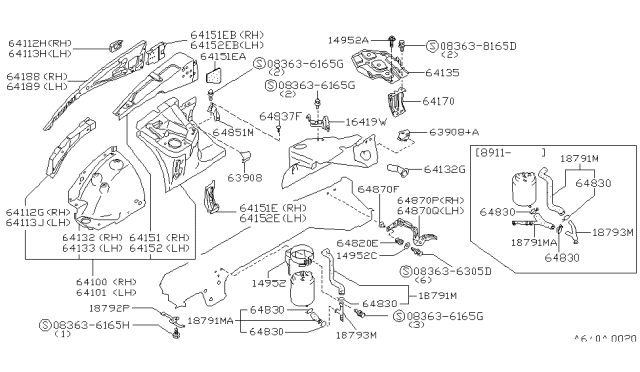 1990 Nissan 300ZX Hood Ledge & Fitting Diagram 2
