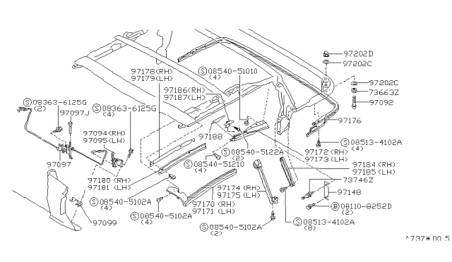 1994 Nissan 300ZX Open Roof Parts Diagram 6