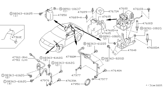 1991 Nissan 300ZX Sensor Assembly-Anti SKID,Rear Diagram for 47900-33P00