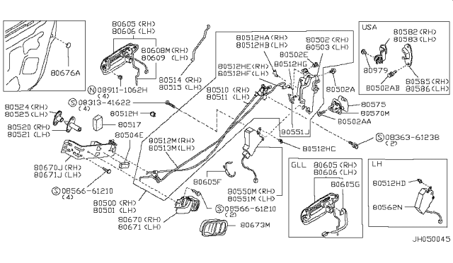 1994 Nissan 300ZX Door Lock Actuator Motor, Front Left Diagram for 80551-45P01