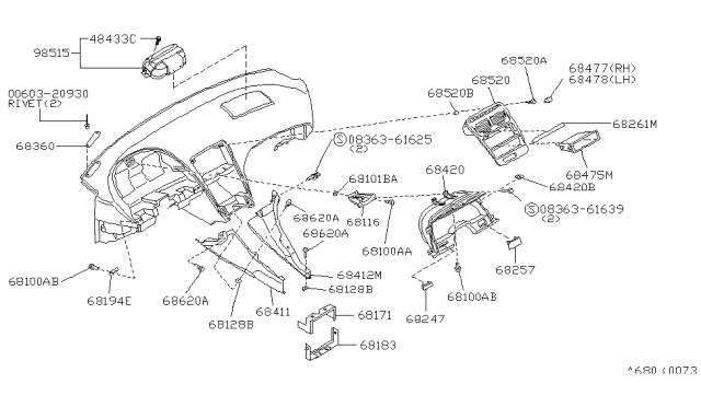1996 Nissan 300ZX Instrument Panel,Pad & Cluster Lid Diagram 1