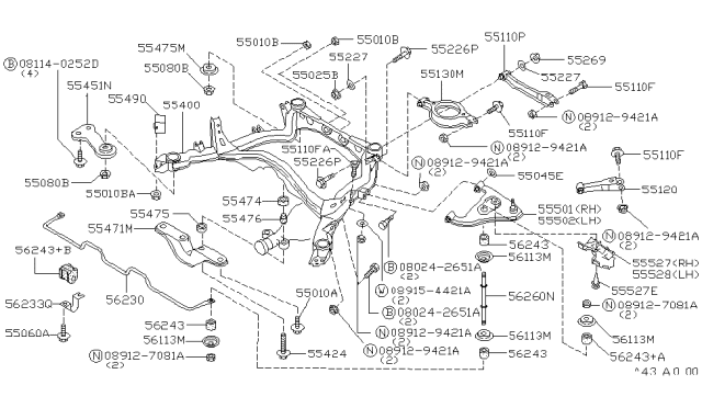 1991 Nissan 300ZX Member Rear Suspension Diagram for 55400-44P06