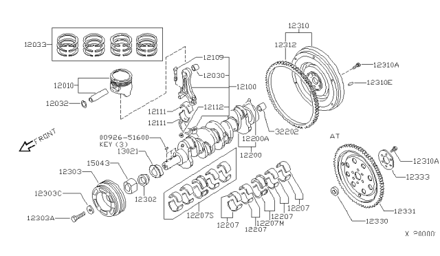 2001 Nissan Xterra Piston,Crankshaft & Flywheel Diagram 1