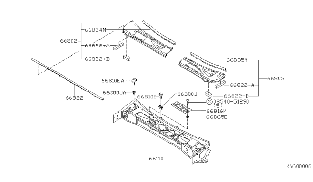 2001 Nissan Xterra Cowl Top & Fitting Diagram 2