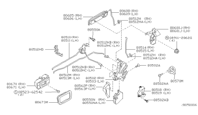 2001 Nissan Xterra Door Lock Actuator Motor Diagram for 80553-9Z400