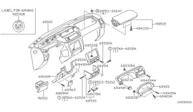 2001 Nissan Xterra Instrument Panel,Pad & Cluster Lid Diagram 3