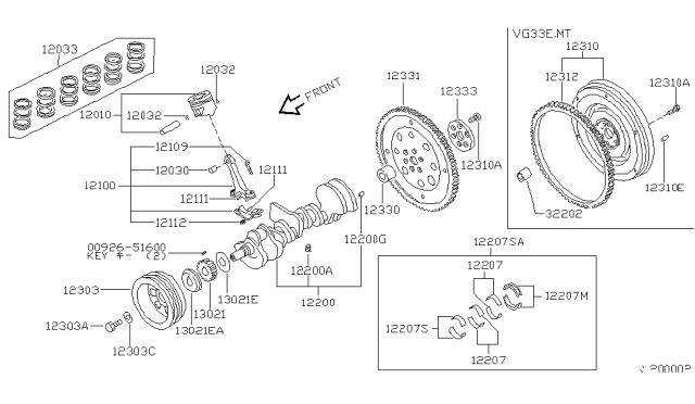 2003 Nissan Xterra Rod Bearing Diagram for 12111-53F00