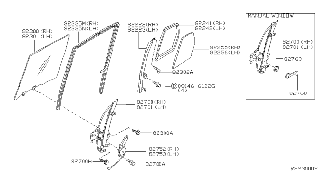 2000 Nissan Xterra Handle Window Regulator Diagram for 80760-8B400
