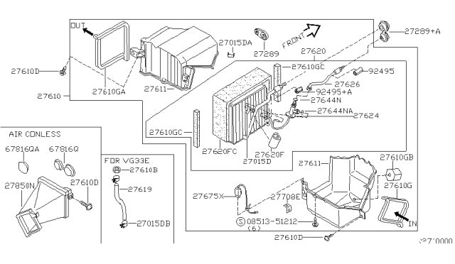 2000 Nissan Xterra Evaporator Assy-Cooler Diagram for 27280-3S500