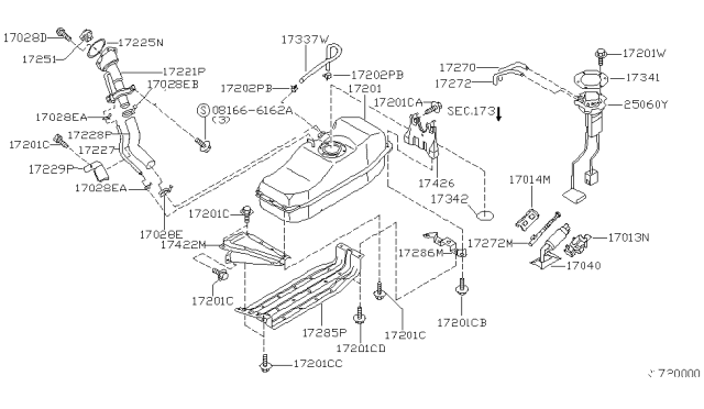 2002 Nissan Xterra Fuel Tank Assembly Diagram for 17202-7Z400