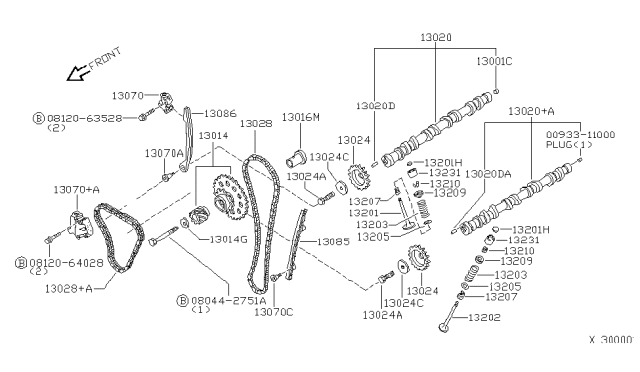 2003 Nissan Xterra TENSIONER Chain Diagram for 13070-4E102
