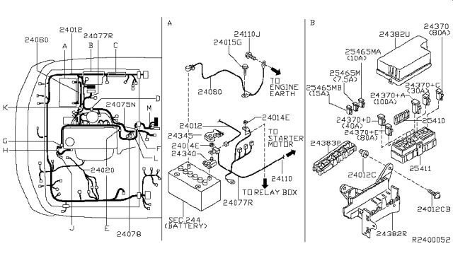 2001 Nissan Xterra Harness Assy-Engine Room Diagram for 24012-7Z362