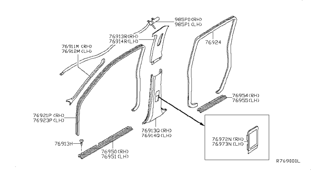 2002 Nissan Xterra Garnish-Lock Pillar,Upper RH Diagram for 76913-7Z000