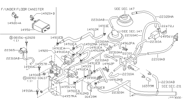2000 Nissan Xterra Hose-Vacuum Control,B Diagram for 22320-4S103