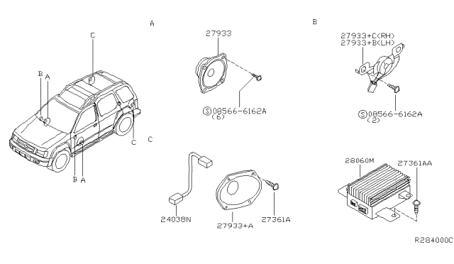 2001 Nissan Xterra Speaker Unit Diagram for 28157-7Z010