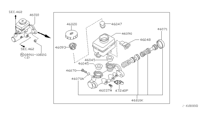 2002 Nissan Xterra Cylinder Assy-Brake Master Diagram for 46010-7Z000