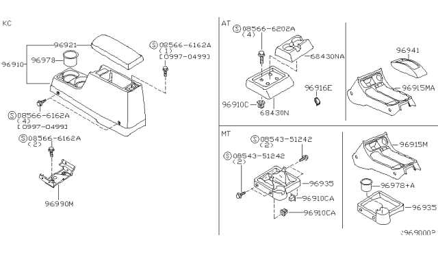 2002 Nissan Xterra Console Box-Floor Diagram for 96910-7Z011