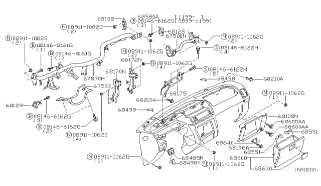 2001 Nissan Xterra Instrument Panel,Pad & Cluster Lid Diagram 1
