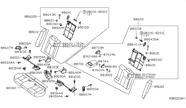 2015 Nissan Sentra Rear Seat Armrest Assembly Diagram for 88700-9AM2B