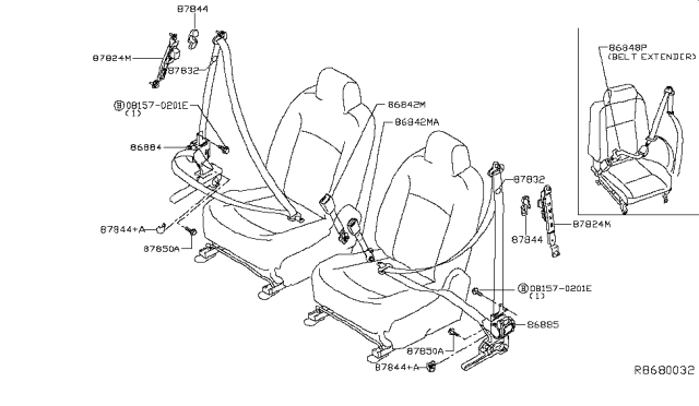 2015 Nissan Sentra Tongue Belt Assembly, Pretensioner Front Left Diagram for 86885-3RN8B