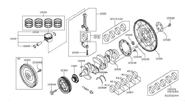 2014 Nissan Sentra Piston,Crankshaft & Flywheel Diagram