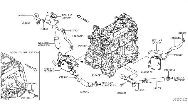 2019 Nissan Sentra Hose-Water Diagram for 14056-BV80C