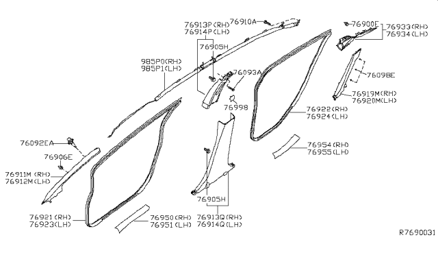 2014 Nissan Sentra Welt-Body Side,Rear LH Diagram for 76924-3SG1A