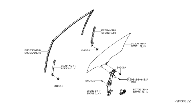 2014 Nissan Sentra Regulator Assy-Door Window,LH Diagram for 80721-3SG0A