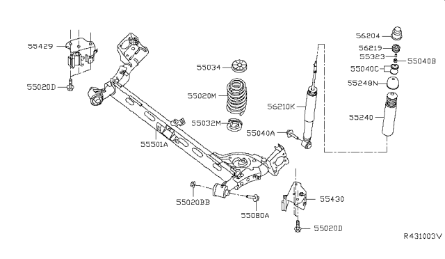 2019 Nissan Sentra Bound Rear Suspension Bumper Assembly Diagram for 54050-9AM1A