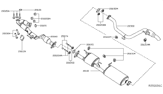 2018 Nissan Pathfinder Exhaust Tube & Muffler Diagram 1
