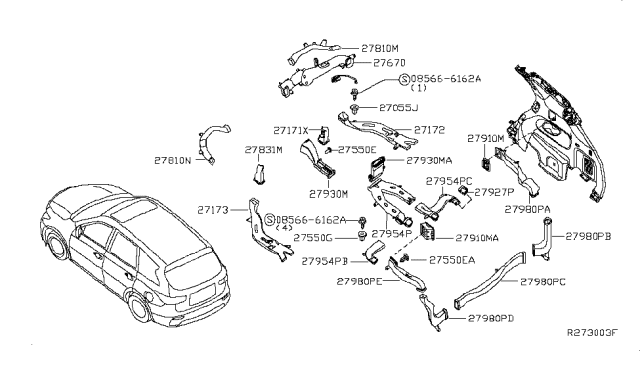 2017 Nissan Pathfinder Grille - Rear Cooler Diagram for 27943-3KA0B