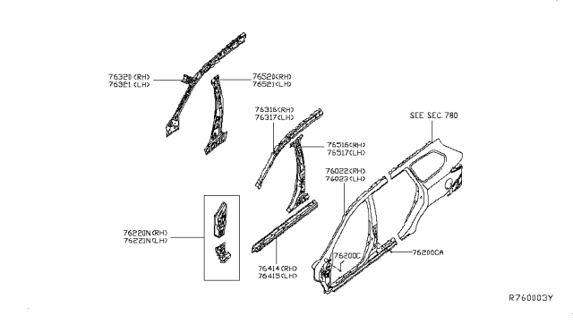 2019 Nissan Pathfinder Body Side Panel Diagram 1